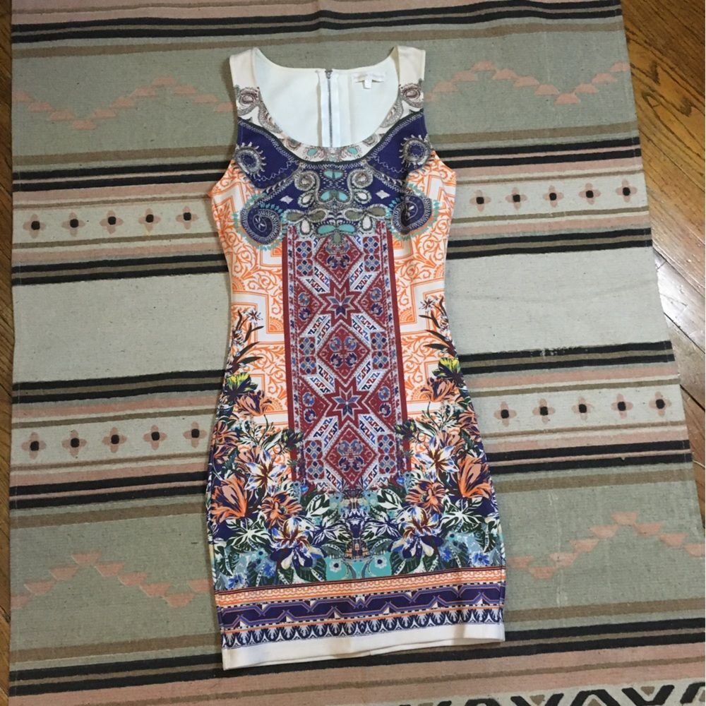 Jealous Tomato SMALL mini dress Colorful floral geometric mirrored pattern nwot